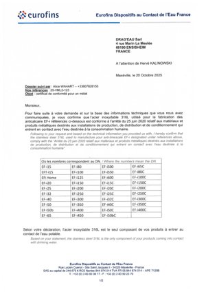 Attestation de conformité sanitaire
